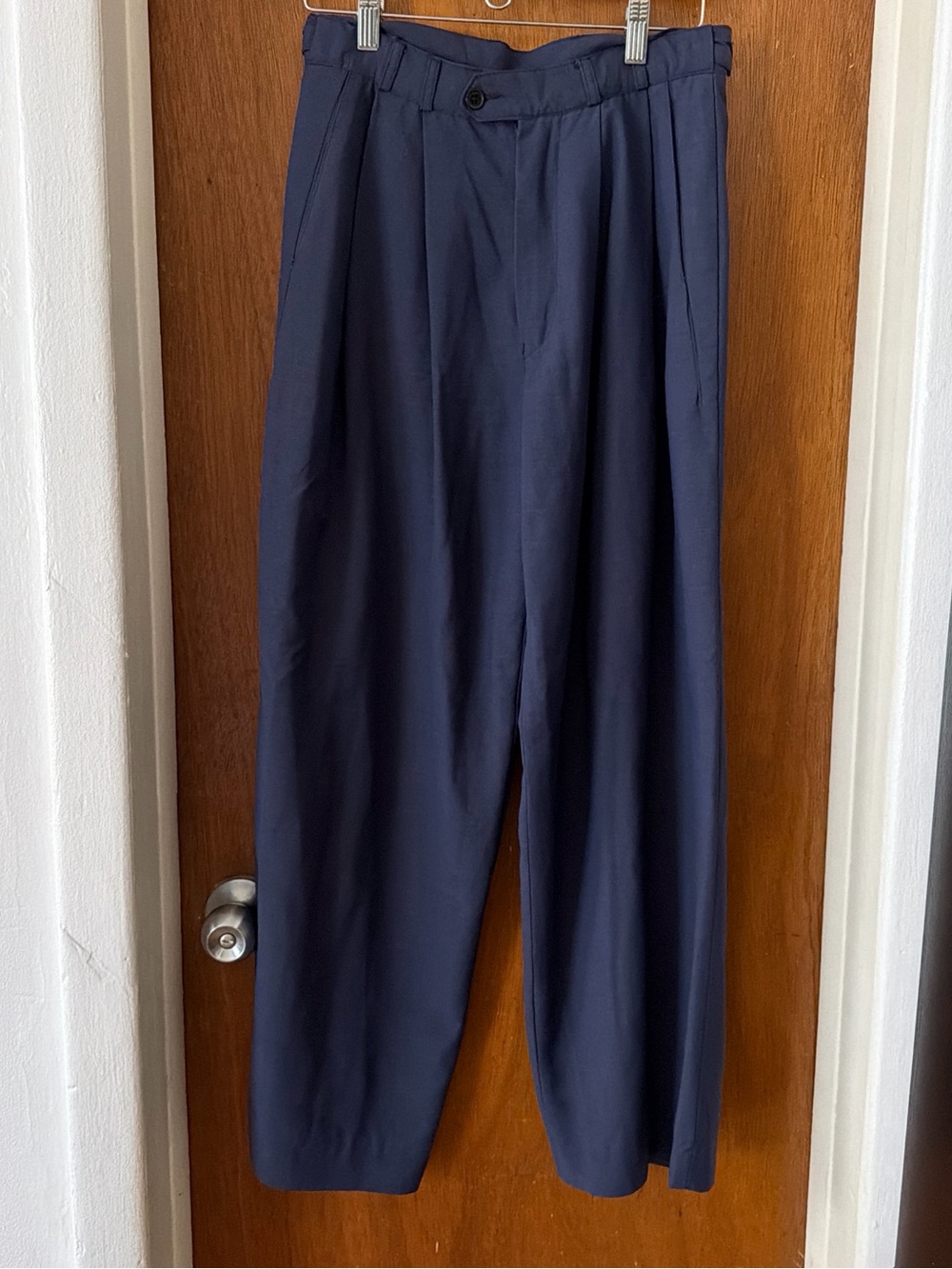Vintage Navy High-Waist Pleated Women's Trousers